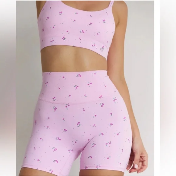 Astoria Luxe Blossom shorts + Sports bra 2 PC Set Cherry Polka Dots Sz XS - Picture 2 of 11